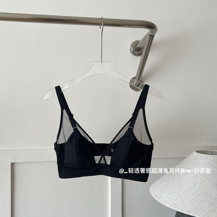 French Style Pure Big Chest Small Underwear Women's Ultra-thin Sexy Mesh Nail Breast Anti-sagging Rabbit Ear Cup Bra