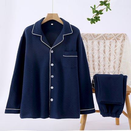 Solid Color Air Layer Couple suit Cotton Four-color Home Breathable Warm Home Clothes V-neck Men's and Women's Pajamas