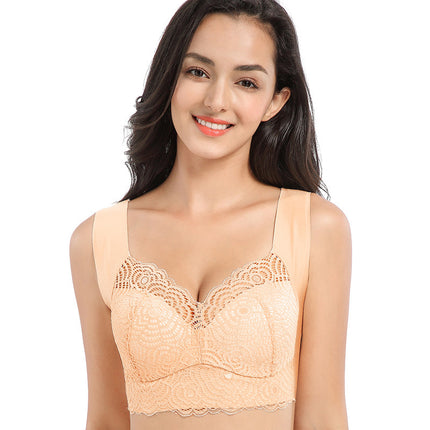 Fat M 150.00kg Ice Silk Gather Sleep Sports Yoga Bra Traceless Underwear Women's Plus Size Plus Size No Steel Ring Batch