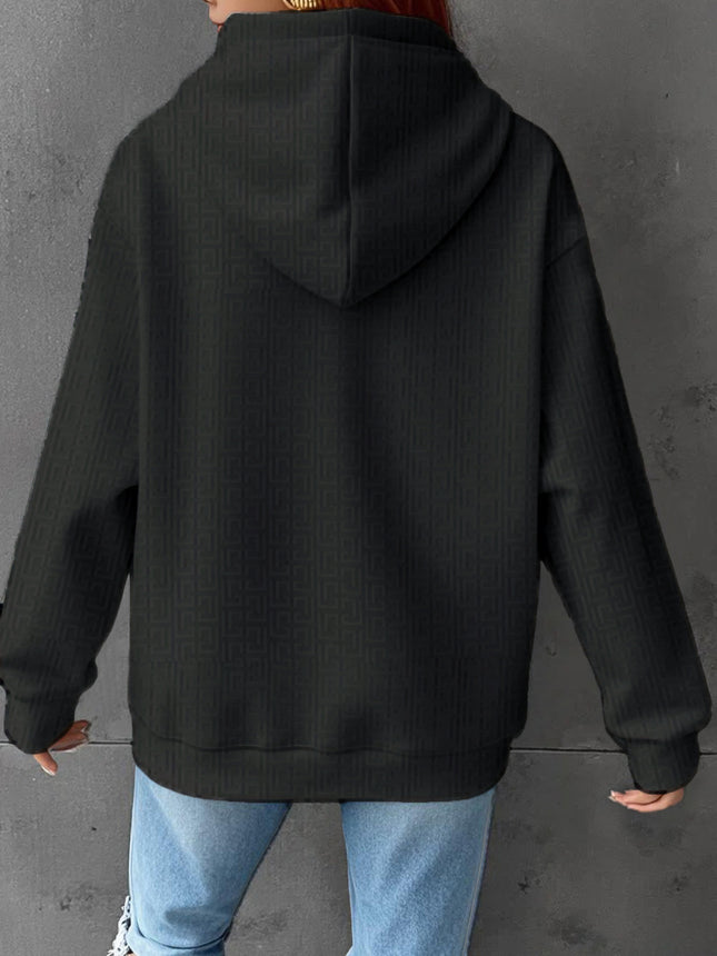 European Size Autumn and Winter Casual and Comfortable Pure Color Black Drawstring Round Neck Versatile Sweatshirt Off-Shoulder Long-Sleeved Hooded Sweatshirt for Women