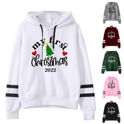 Cross-border European and American foreign trade Christmas tree Christmas printing striped parallel bars hoodie men's and women's European code plus size