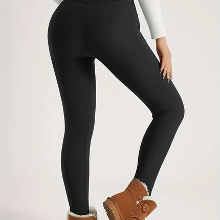 Cross-Border Women's High Waist Warm Fleece-Lined Leggings - Super Soft Stretch Yoga Pants Pocket Casual Pants