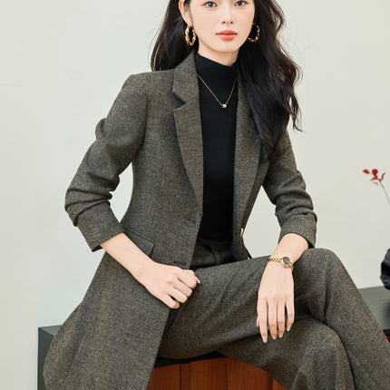 Cross-Border Autumn and Winter New Long-Style Suits, Professional Attire for Women, Mid-Length Fashionable Design, High-End Suit Sets