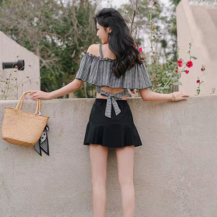 Swimsuit Women's New Summer One-Shoulder Sling Swimsuit South Korea Ins Conservative Belly-Covering Slimming Split Skirt Swimsuit