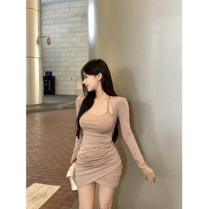 Hanging Neck Red dress Women's Autumn and Winter Pure Desire Sexy Hip Beautiful Little Mom's Skirt for Figure and Amotic Skirt