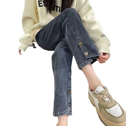 High-Waisted Straight-Leg Jeans for Petite Women, Spring and Autumn, Slimming, Plus Size, Pear-Shaped Figure, Cigarette Pants