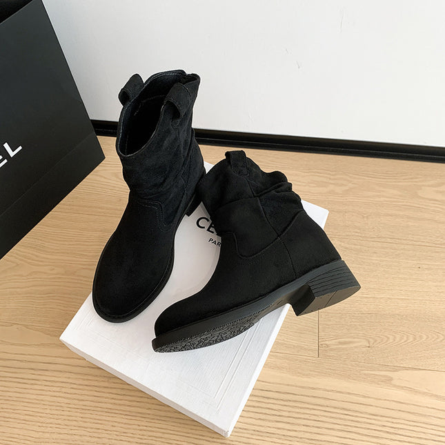 High Version ~ Frosted Suede Short Boots for Women, Autumn and Winter Retro Cowboy Boots, Thick Heel Sleeves, Slimming Look Boots