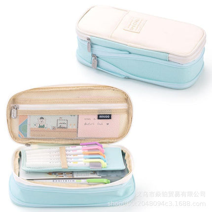 Solid Color Large-Capacity Pencil Bag for Men and Women Multi-Layer Junior High School and High School Simple Primary School Pencil Bag Stationery Box High-Value Wholesale