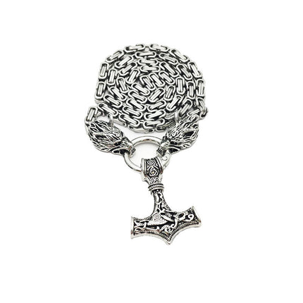 Popular Foreign Trade Item: Viking Wolf Jewelry Stainless Steel Chain Retro Hammer Pendant Necklace Men's Sweater Chain Wholesale