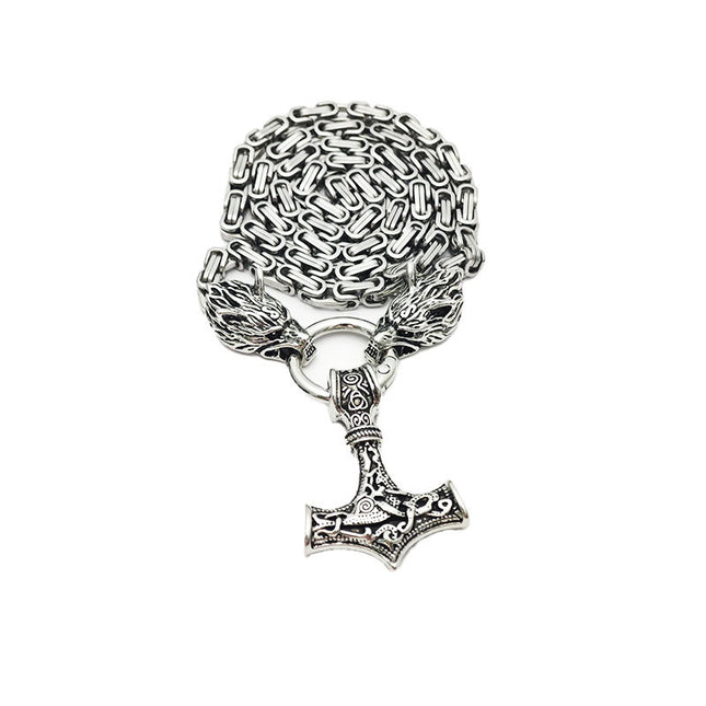 Popular Foreign Trade Item: Viking Wolf Jewelry Stainless Steel Chain Retro Hammer Pendant Necklace Men's Sweater Chain Wholesale