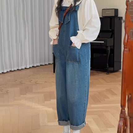 Overalls Suit, a Complete Set of New Autumn Fashion Design Doll Collar Denim Overalls Two-Piece Set