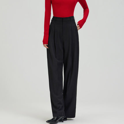 White High-Waisted Drapey Ultra-Wide Floor-Length Pants for Tall Individuals, Extended Straight-Leg Wide-Leg Suit Casual Pants