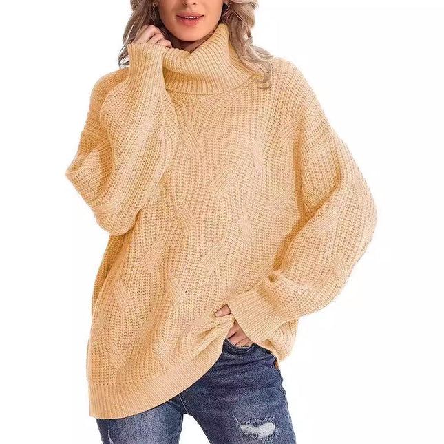 Cross-Border Amazon European and American 2024 Autumn and Winter Turtleneck Cable Knit Sweater Women's Pullover Long-Sleeved Cross-Border Sweater
