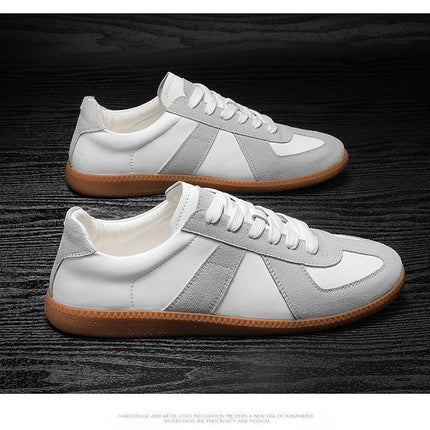 Men's Shoes, New Spring and Autumn German Training Shoes, Men's Casual Versatile Running Shoes, Breathable Sports Shoes, Leather Panel Shoes, White Shoes
