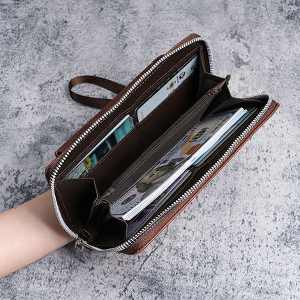 Men's Wallet Long New Leather Wallet Multi-Card Slot Wallet Two-In-One Men's Business Zipper Multi-Function Mobile Phone Bag Original