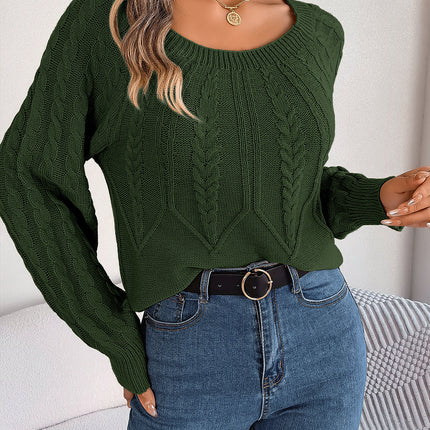 Clearance Sale 2023 Autumn/Winter Casual Solid Color Cable Knit Long Sleeve Pullover Sweater Amazon Cross-Border European and American Women's Fashion