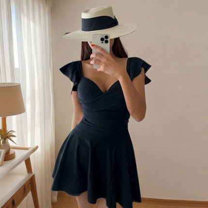 2024 New Pure Desire Style one-piece Triangle Bikini Skirt Swimsuit Girl Summer Gather to Cover Flesh Slim Hot Spring