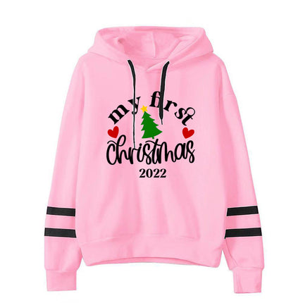 Cross-border European and American foreign trade Christmas tree Christmas printing striped parallel bars hoodie men's and women's European code plus size