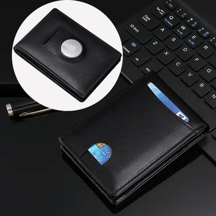 European and American New airtag Positioning Tracker Leather Wallet Push Card Holder US Dollar Wallet Multi-function Card Holder