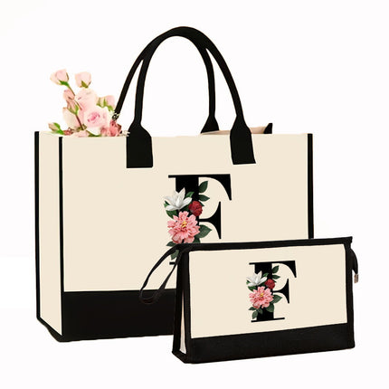 Cross-border Hot-selling Canvas Shoulder Bag Cosmetic Case Bag Contrast Printed Portable Zipper Clutch Bag Storage Case