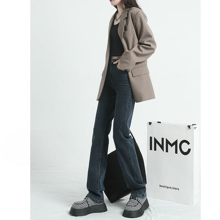 High-Waisted Narrow Straight-Leg Jeans for Small Women 2025 New Autumn and Winter Elastic Loose Slimming Look Cigarette Pipe Floor Mopping Pants