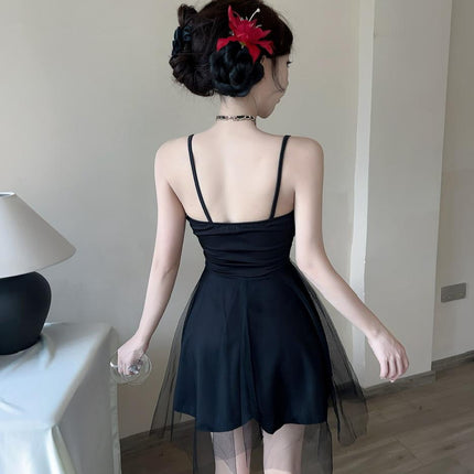 Sexy 9199 Mesh Stitching Sling dress Night Shop Foot Bath Technician Work Clothes Backless Big Swing A- line Skirt