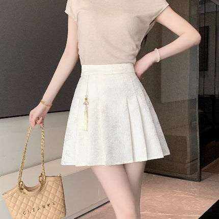 New Chinese A- line Skirt Skirt Women's Early Autumn Black Skirt New Hip Skirt High Waist Slimming Pleated Skirt Free Shipping