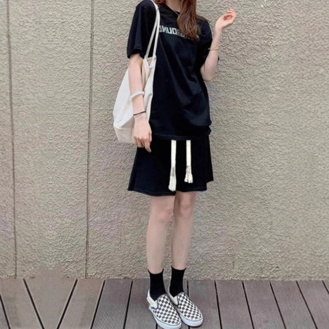 Black Sports Shorts for Women, Summer Thin High-Waisted Casual Straight Mid-Length Loose Wide-Leg Cool Five-Point Shorts