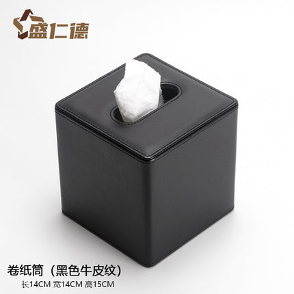 Leather Square Roll Paper Box Leather Household Paper Roll European Creative Tissue Box Hotel Living Room Guest Room Roll Paper Box