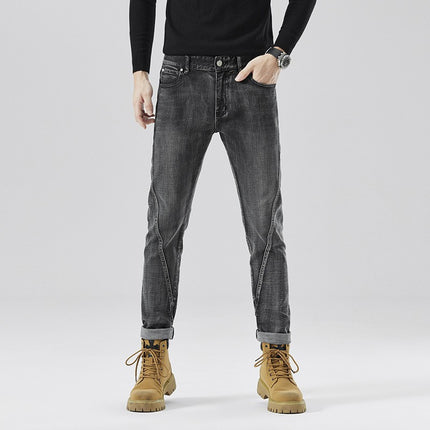 2024 Spring and Summer New Fashionable European Products Personalized High-end Stretch Slim-fit Jeans Men's Casual High Waist Small Straight