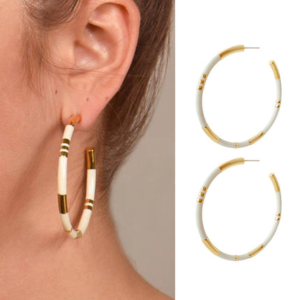 European and American niche design brass gold-plated handmade enamel bamboo 925 silver needle big ear ring earrings earrings for women