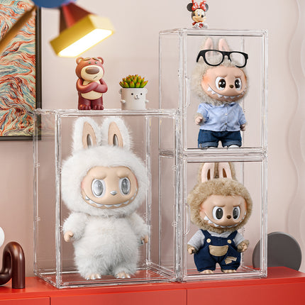 Bubble Mart Labubu Storage Box Second Generation Vinyl Doll High-End Dust-Proof Display Cabinet with Magnetic Suction and Openable Door