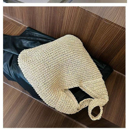 New All-match Straw Woven Bag Women's Large Capacity Beach Bag Single Handlebar Bag Commuter Women's Shoulder Bag Handmade Woven Bag