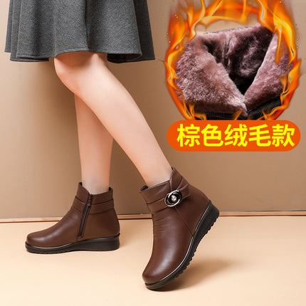 Mother's Shoes Cotton Shoes Middle-aged and Old fleece-lined Women's Shoes Winter Warm Middle-aged Autumn and Winter Non-slip Ankle Boots Cotton Leather Shoes