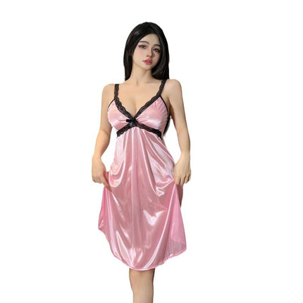 Sexy Sling Nightgown Lace Deep V Nightgown Pure Backless Summer Thin Sleeveless Home Nightgown plus size