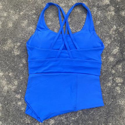 Women's Soft Nude Tight Yoga Shorts with Cut Out Back and Beautiful Back Cross Intimates Gym Yoga Set