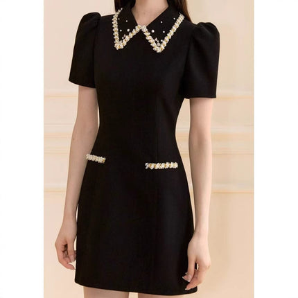 Xingyao Black French Style Daughter Gold Style dress Women's 2025 New Summer Tight Waist Slimming Heavy Industry A- line Skirt