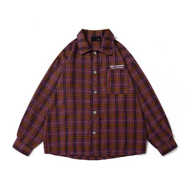 Trendy Brand American Style Yellow Plaid Long-sleeved Shirt Men's and Women's Autumn Scrub Plaid Retro Casual Shirt Jacket