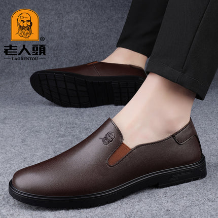 Men's Shoes for Old Men Loafers Shallow-top Legs Men's Casual Leather Shoes Men's Cowhide Breathable Soft Sole Slip-on Lazy