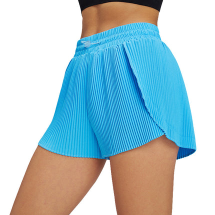 Sports Outdoor Fitness Yoga Two-Piece Pleated Skirt Pants with Lining Pockets Quick-Dry Three-Quarter Shorts Loose Shorts for Women