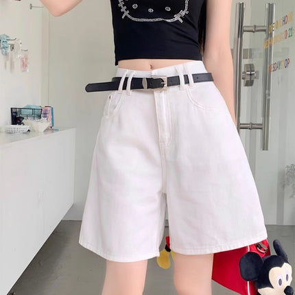 White Five-Point Jeans Thin Summer Women's 2024 Wide-Leg Lightweight Pear-Shaped Figure A-Line Shorts High-Waisted Mid-Pants