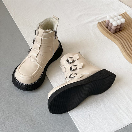 Z Autumn and Winter New Cotton Boots Short Thick-Soled Platform Shoes Forest Style College Style Small Leather Shoes Single Boots Short Martin Boots for Women