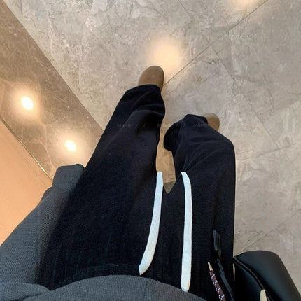 Gray Casual Towel Pants 2025 New Autumn and Winter Women's Velvet Thickeneded Drawstring Lazy and Relaxed Loose Wide-Leg Pants