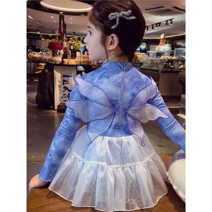 Girls One-Piece Swimsuit, Fashionable Kidsren's Princess Swimsuit, Summer Wear 2025 New Little Girl Long-Sleeved Swimsuit