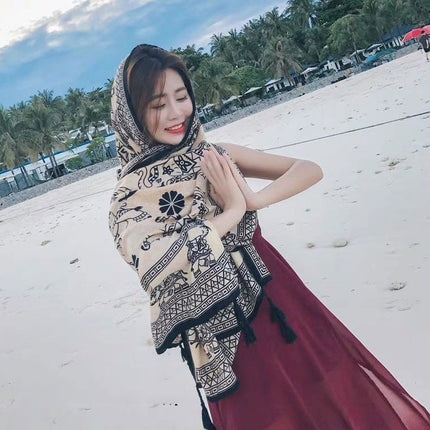 Ethnic Style Shawl Women's Summer Hainan Sanya Travel Photograph Qinghai Lake Scarf Beach Towel Thin Sunscreen Scarf