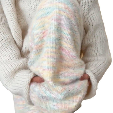 Rainbow Glutinous Rice Pants Women's Autumn and Winter 2024 New High Waist Dape Soft Glutinous Wide-leg Pants Casual Knitted Fleece-added Pants