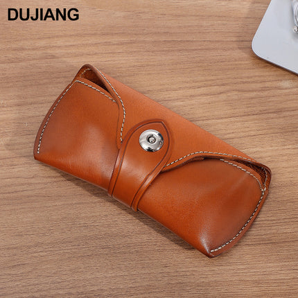 Retro Myopia Glasses Bag Universal Vegetable Tanned Leather Creative Portable Glasses Case Genuine Leather Simple Sunglasses Storage Box