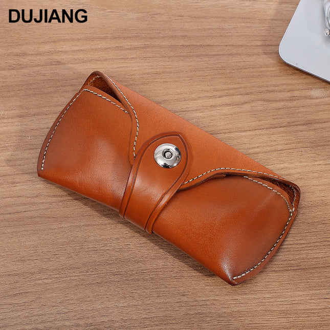 Retro Myopia Glasses Bag Universal Vegetable Tanned Leather Creative Portable Glasses Case Genuine Leather Simple Sunglasses Storage Box