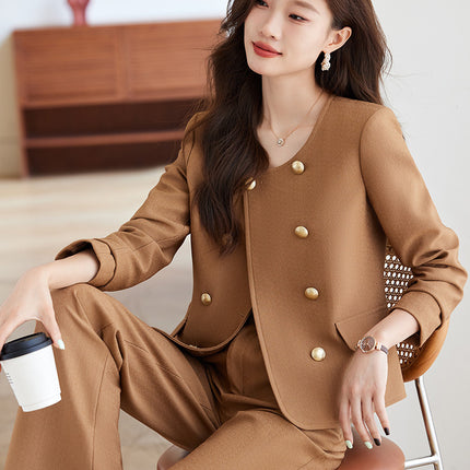 Xiao Xiang style wide leg pants suit 2024 autumn new pea green fashion commuter versatile stylish women's suit tide