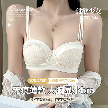 Big Chest Shown Small Super Thin Bra No Sponge Gather Sexy Half Cup French Tube-top Less Women's Underwear Summer